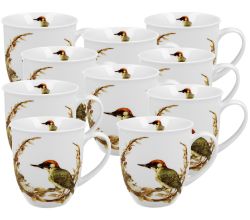 10er SET DUO World of Birds Becher 400 ml EUROPEAN GREEN WOODPECKER New Bone China Porzellan