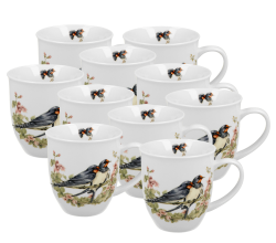 10er SET DUO World of Birds Becher 400 ml BARN SWALLOW (Rauchschwalbe) New Bone China Porzellan