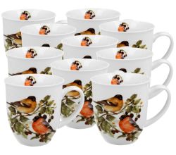 10er SET DUO World of Birds Becher 400 ml THE EURASIAN BULLFINCH (Eurasischer Dompfaff) New Bone China Porzellan
