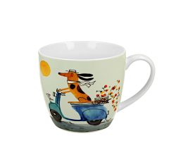 DUO Dogs World Becher 460 ml DOG ON A SCOOTER in Tragetasche, New Bone China Porzellan