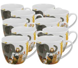 10er SET DUO Dogs World Becher 460 ml ANIMALS in Tragetasche, New Bone China Porzellan