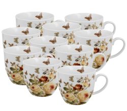 10er SET DUO Flowers Classic Becher 460 ml ZAHRA in Tragetasche, New Bone China Porzellan