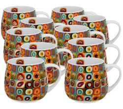 10er SET DUO ART GALLERY Fassbecher 430 ml SQUARES WITH CIRCLES inspired by W. Kandinsky, New Bone China Porzellan