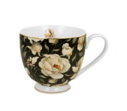 DUO GOLDEN LINE Becher mit Fuß 530 ml ENGLISH ROSES BLACK, New Bone China Porzellan