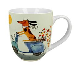 DUO Dogs World JUMBO XXL Becher 1000 ml DOG ON A SCOOTER, New Bone China Porzellan