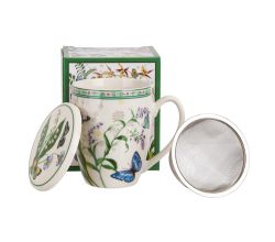 DUO Becher FLOWER DREAM, 360 ml, mit Teesieb und Deckel, New Bone China Porzellan
