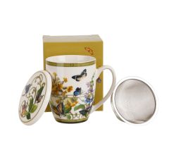 DUO Becher FLORAL RHAPSODY, 360 ml, mit Teesieb und Deckel, New Bone China Porzellan