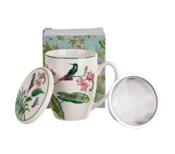 DUO Becher SOUND OF PARADISE, 360 ml, mit Teesieb und Deckel, New Bone China Porzellan