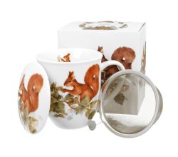 DUO World of Animals Eichhörnchen (Squirrel) 400 ml Becher mit Teesieb New Bone China Porzellan