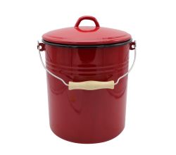 Mülleimer rot mit Deckel, 10 Liter, emailliert / Karl Krüger