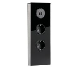 MIRA Eck Glas USB A Eck-Steckdose SCHWARZ - 2-fach Schuko und 2-fach USB Charger / Steckdosen