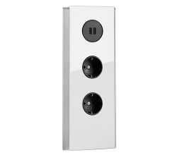 MIRA Eck Glas USB A Eck-Steckdose WEISS - 2-fach Schuko und 2-fach USB Charger / Steckdosen