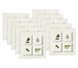 10er SET Keramik Platte HERBS mit 4 Unterteilungen / Servierplatte / Antipastiplatte / Dipteller / Snackteller / Partyteller / Tapasteller