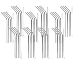 10er SET Metaltex 253181000 INOX Trinkhalme - geknickt - zu je 4 Stk. mit Reinigungsbürste / Strohhalme