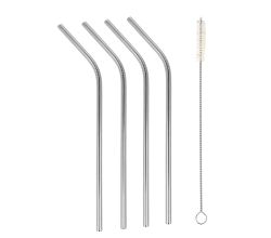 Metaltex 253181000 INOX Trinkhalme - geknickt - 4 Stk. mit Reinigungsbürste / Strohhalme