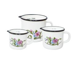Milchtopf VENEDIG mit Ausguss und Skala, Emaille weiß mit Blumenmotiv