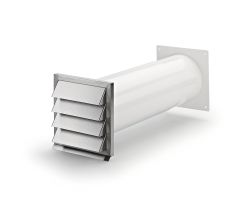 Mauerkasten KLIMA-E 150 mit Edelstahl-Außenjalousie mit Rückstauklappe / Compair flow (System Ø 150)