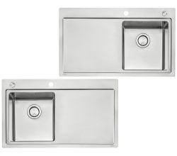 NABER Spüle CORNO ORA mit Druckknopfbedienung und Armaturenbank / 45er Schrankbreite / Edelstahl