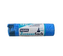 Zugbandsäcke 120 L blau, 10 Stück auf Rolle / Nordio Müllsäcke / Abfallsäcke