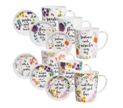 Maxwell & Williams Royal Botanic Garden Becher mit Untersetzer, Geschenkbox, Bone China Porzellan