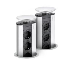 EVOLINE Port mit Edelstahldeckel - die versenkbare Energiebox mit 3 Steckdosen / Schukosteckdosen / Steckdose