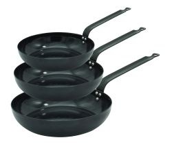 Karl Krüger Pfanne mit Stiel, Serie BLACK (Westernpfanne), Stahl emailliert / Bratpfanne
