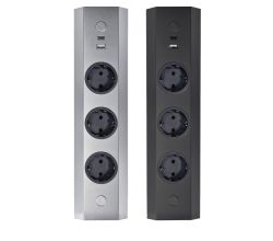 THEBO Energie-Ecksäule ST 3081/320 USB A+C in EDELSTAHL oder SCHWARZ / Mehrfachsteckdose / Ecksteckdose