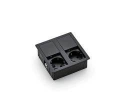 PLAZA 2 Steckdosenelement MATTSCHWARZ - Schuko 2-fach mit Schiebedeckel / Steckdosen