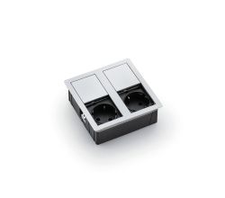 PLAZA 2 Steckdosenelement Edelstahl gebürstet - Schuko 2-fach mit Schiebedeckel / Steckdosen