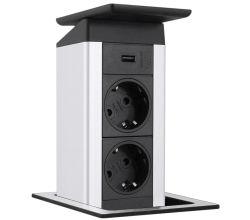 EVOline PORT Push Cuisine 2-fach VDE Steckdosenleiste und USB-Port, versenkbar / Mehrfachsteckdose / Steckdosenverteiler