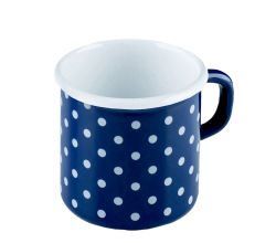 RIESS 0221-075 Topf mit Bördel 8 cm, 3/8 L, Emaille, Country, Pünktchen Blau / Trinkbecher