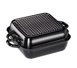 RIESS 0110-022 Bratpfanne mit Deckel 26/26, Classic, Profi, Schwarz / Bratform