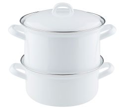 RIESS 0286-033 Kartoffelkocher mit Emailledeckel 18 cm, Classic Weiss / Dünsttopf