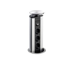 EVOLINE Port NIGHTLIGHT mit Edelstahldeckel und blauen LEDs - die versenkbare Energiebox mit 3 Steckdosen und LED / Schukosteckdosen / Steckdose