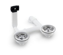 Universal 3,5 Zoll Ab- und Überlaufgarnitur Ø 114 mm manuell für Spülen mit zwei Becken und einem Überlauf / Ablaufgarnitur / Abfluss / Ersatzteil / Spüle