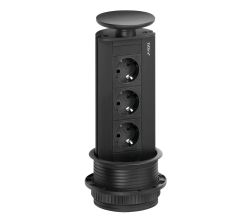 EVOLINE Port 1 versenkbare Energiebox mit 3 Steckdosen, Deckel und Profil schwarz matt / Schukosteckdosen / Steckdose