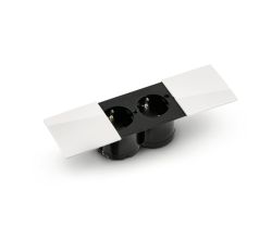 DUE Doppelsteckdose mit verschiebbarem, weißem Deckel zum Einbau in die Arbeitsplatte, Frontblende oder Seitenwand / Steckdosen / Steckdose