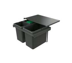 Naber 8013411 Abfallsammler Cox Stand-UP® 350 S/600-3 mit Biodeckel, anthrazit, 42 (2x10/1x22) Liter / 60 cm Schrankbreite