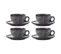 Maxwell & Williams 4er-Set – 4 × AX0358 CAVIAR GRANITE Tasse mit Untertasse, Premium-Keramik (AX0358)