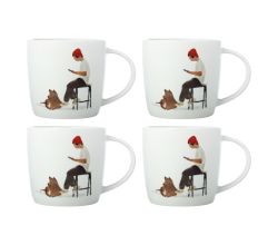 Maxwell & Williams 4er-Set – 4 × DX1066 Becher 400 ml BEST FURRY FRIENDS Cafe Waiting, Porzellan, in Geschenkbox (DX1066)