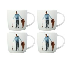 Maxwell & Williams 4er-Set – 4 × DX1069 Becher 400 ml BEST FURRY FRIENDS Big Dog Little Dog, Porzellan, in Geschenkbox (DX1069)