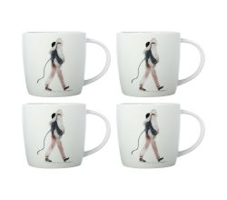 Maxwell & Williams 4er-Set – 4 × DX1070 Becher 400 ml BEST FURRY FRIENDS Walking the Dog, Porzellan, in Geschenkbox (DX1070)