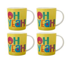 Maxwell & Williams 4er-Set – 4 × DX1077 Becher 380 ml BE KIND Oh Yeah, Porzellan, in Geschenkbox (DX1077)