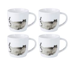 Maxwell & Williams 4er-Set – 4 × DX1224 Becher 400 ml FELINE FRIENDS Belly Up, Porzellan, in Geschenkbox (DX1224)