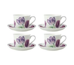 Maxwell & Williams 4er-Set – 4 × JY0036 Tasse mit Untertasse 480ml Tulpe FLORIADE Bone China Porzellan, in Geschenkbox (JY0036)