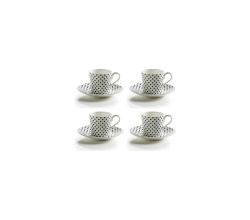 Maxwell & Williams 4er-Set – 4 × ART DECO Espressotasse gepunktet mit Untere, Bone China Porzellan (S83001)