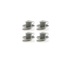 Maxwell & Williams 4er-Set – 4 × ART DECO Espressotasse Hahnentritt mit Untere, Bone China Porzellan (S83004)