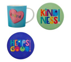 Wichtelglück unter 15 € – BE KIND Becher + 2 Untersetzer