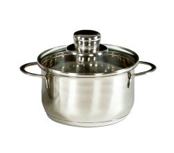 Karl Krüger 2314GL Mini Fleischtopf SATURN aus Edelstahl mit Glasdeckel 14 cm, Inhalt 1,6 Liter / Kochtopf