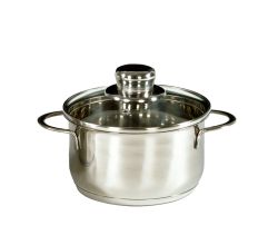 Karl Krüger 2312GL Mini Fleischtopf SATURN aus Edelstahl mit Glasdeckel 12 cm, Inhalt 1,0 Liter / Kochtopf